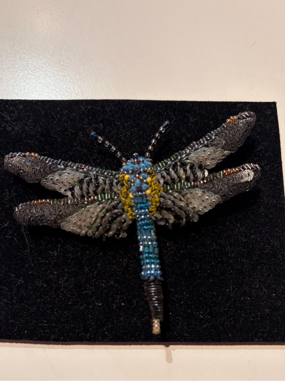NWT in Box Stunning Apatura Iris Beaded Butterfly Brooch in Blue, Grey & Yellow